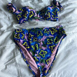 Pink and blue print bikini